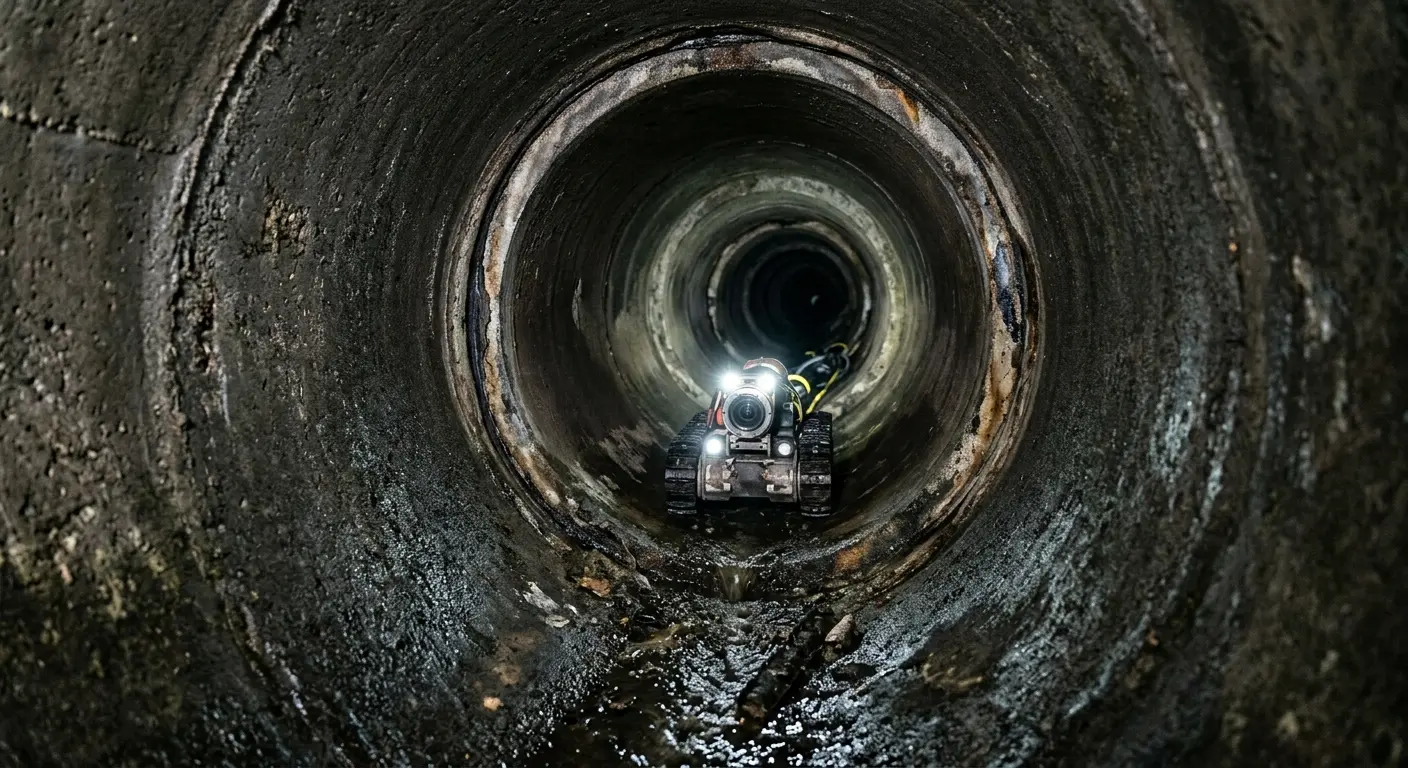 Robotic sewer camera inspecting pipe interior for Drain Snake Service in Ballston
